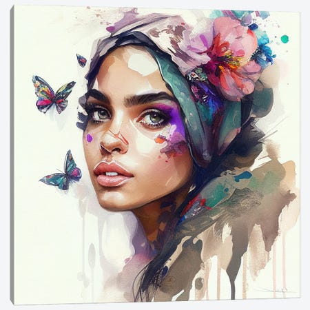 Watercolor Floral Arabian Woman VIII Canvas Print #CFS19} by Chromatic Fusion Studio Canvas Art Print