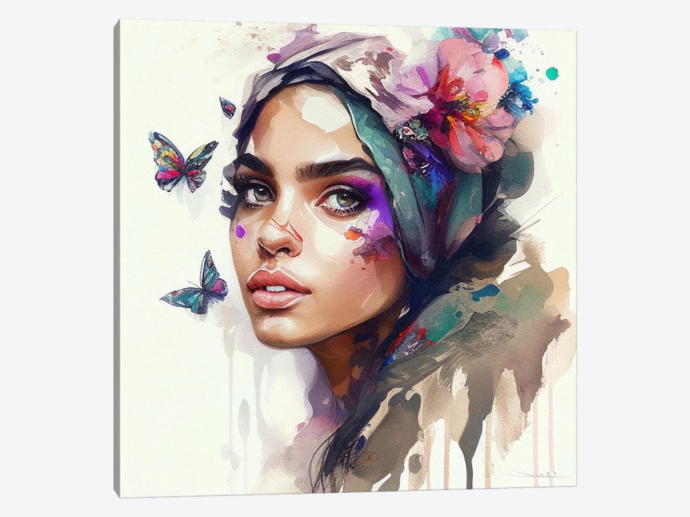 Watercolor Floral Arabian Woman VIII by Chromatic Fusion Studio 1-piece Canvas Artwork