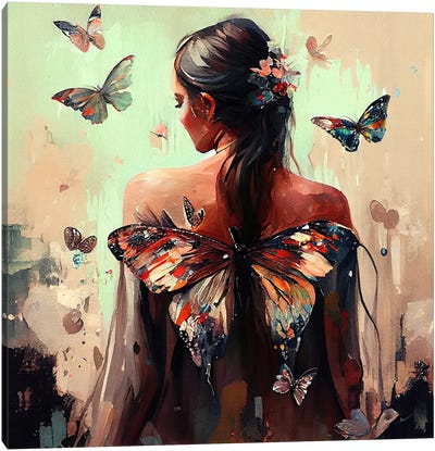 Powerful Butterfly Woman Body III Canvas Art Print - Chromatic Fusion Studio