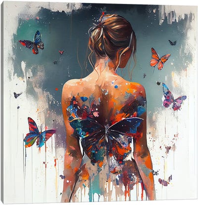 Powerful Butterfly Woman Body IV Canvas Art Print - Chromatic Fusion Studio