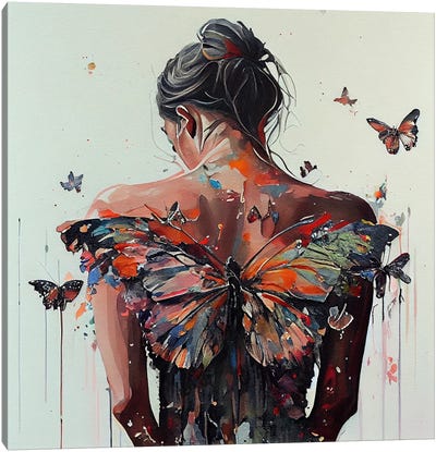 Powerful Butterfly Woman Body V Canvas Art Print - Chromatic Fusion Studio