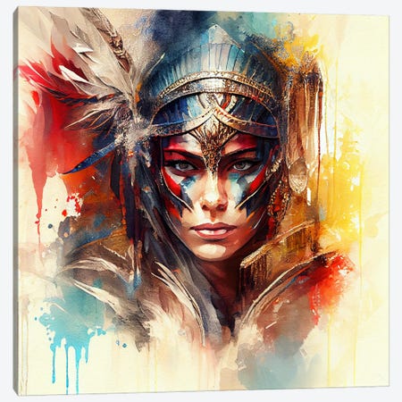 Powerful Warrior Woman V Canvas Print #CFS208} by Chromatic Fusion Studio Canvas Artwork