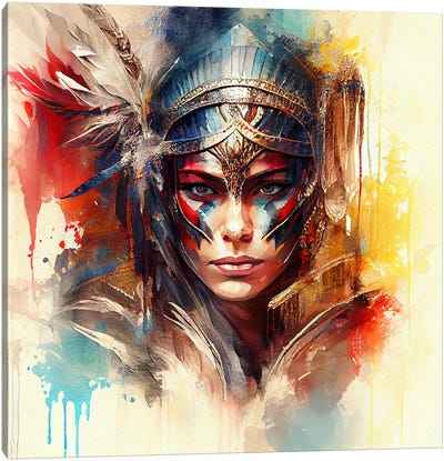 Powerful Warrior Woman V Canvas Art Print - Chromatic Fusion Studio
