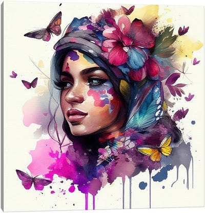 Watercolor Floral Arabian Woman IX Canvas Art Print - Chromatic Fusion Studio