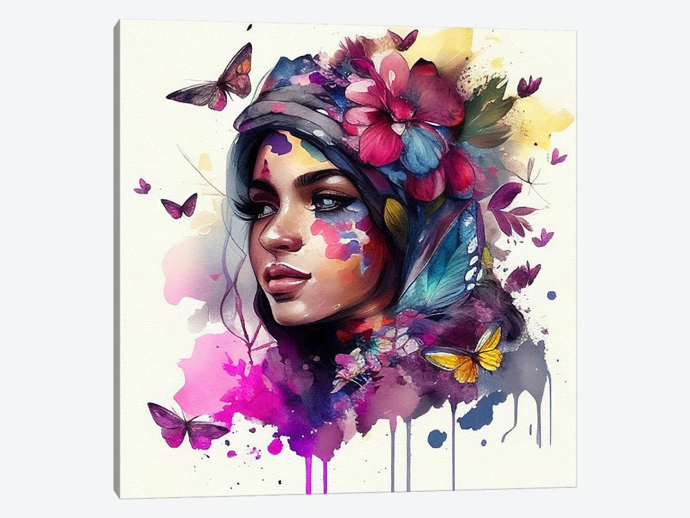 Watercolor Floral Arabian Woman IX by Chromatic Fusion Studio 1-piece Canvas Artwork