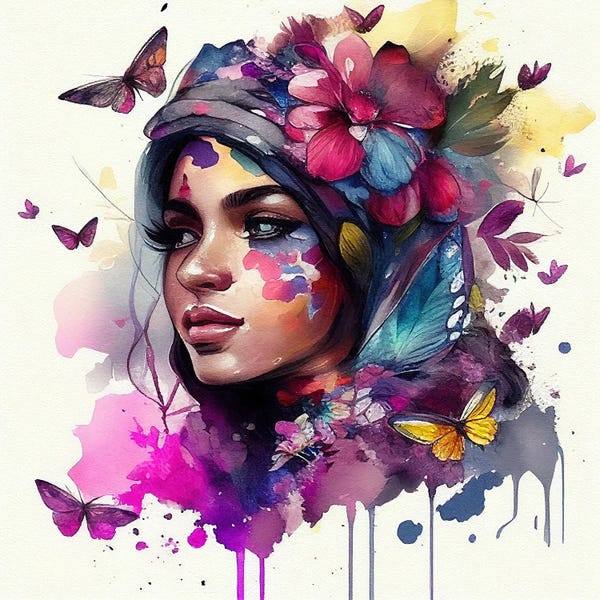 Middle Eastern Décor: Watercolor Floral Arabian Woman IX by Chromatic Fusion Studio