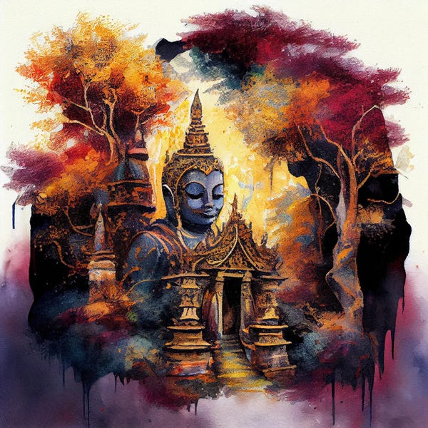 Southeast Asian Culture: Watercolor Buddha VIII by Chromatic Fusion Studio