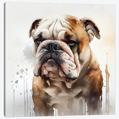 Watercolor British Bulldog Canvas Print #CFS218} by Chromatic Fusion Studio Canvas Art Print