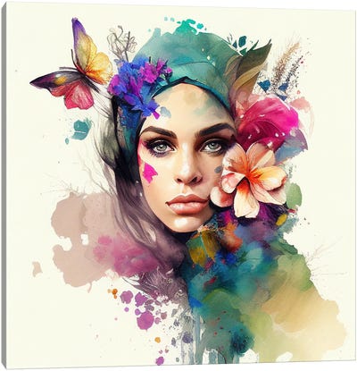 Watercolor Floral Arabian Woman X Canvas Art Print - Chromatic Fusion Studio