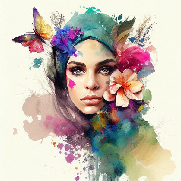 Middle Eastern Décor: Watercolor Floral Arabian Woman X by Chromatic Fusion Studio