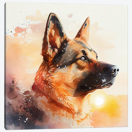 Watercolor German Shepherd Dog Canvas Print #CFS221} by Chromatic Fusion Studio Canvas Wall Art