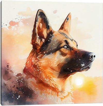 Watercolor German Shepherd Dog Canvas Art Print - German Shepherd Art