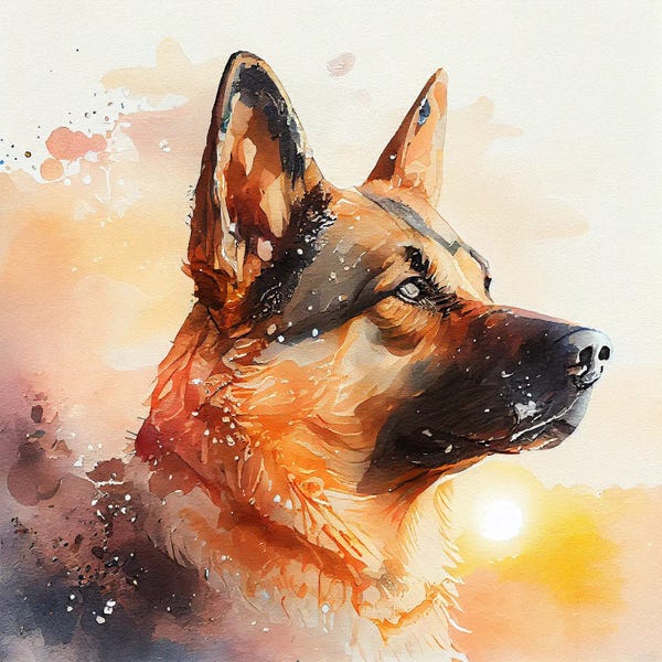 German Shepherds: Watercolor German Shepherd Dog by Chromatic Fusion Studio