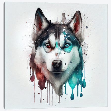 Watercolor Siberian Husky Dog I Canvas Print #CFS224} by Chromatic Fusion Studio Canvas Art Print