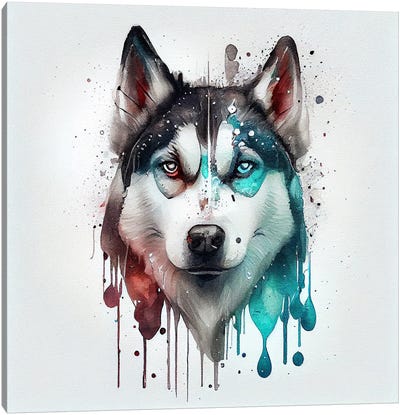 Watercolor Siberian Husky Dog I Canvas Art Print - Chromatic Fusion Studio