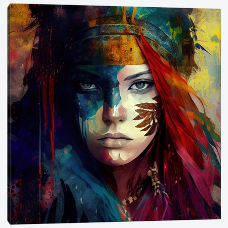 Powerful Warrior Woman X Canvas Print #CFS231} by Chromatic Fusion Studio Art Print