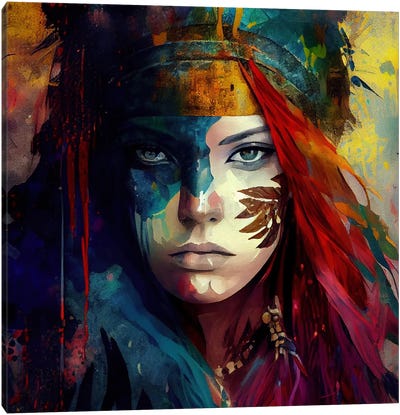 Powerful Warrior Woman X Canvas Art Print - Chromatic Fusion Studio
