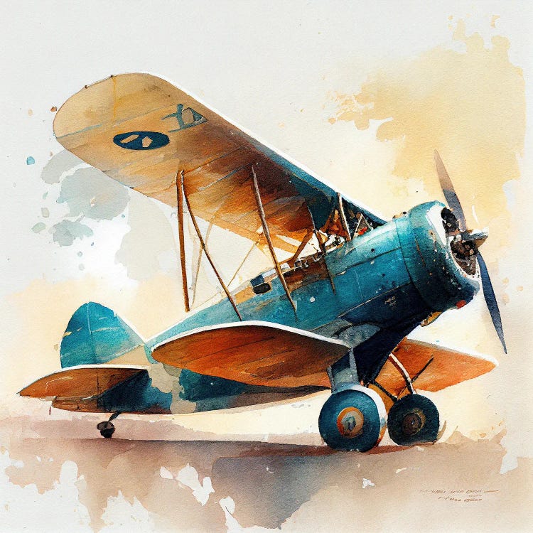 Watercolor Vintage Airplane I