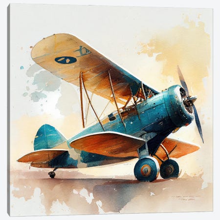 Watercolor Vintage Airplane I Canvas Print #CFS233} by Chromatic Fusion Studio Art Print