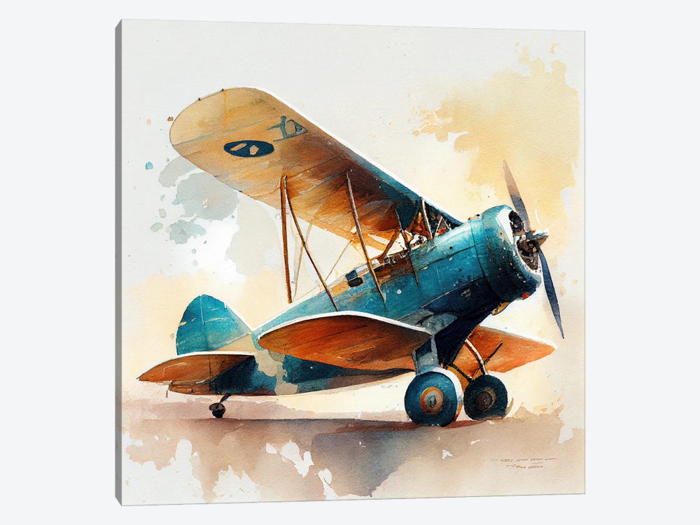 Watercolor Vintage Airplane I by Chromatic Fusion Studio 1-piece Canvas Wall Art