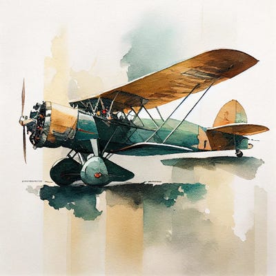 Watercolor Vintage Airplane V by Chromatic Fusion Studio canvas print