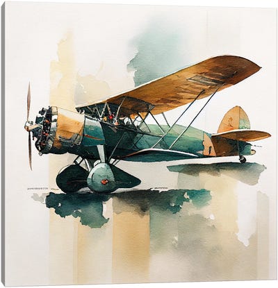 Watercolor Vintage Airplane V Canvas Art Print - By Air