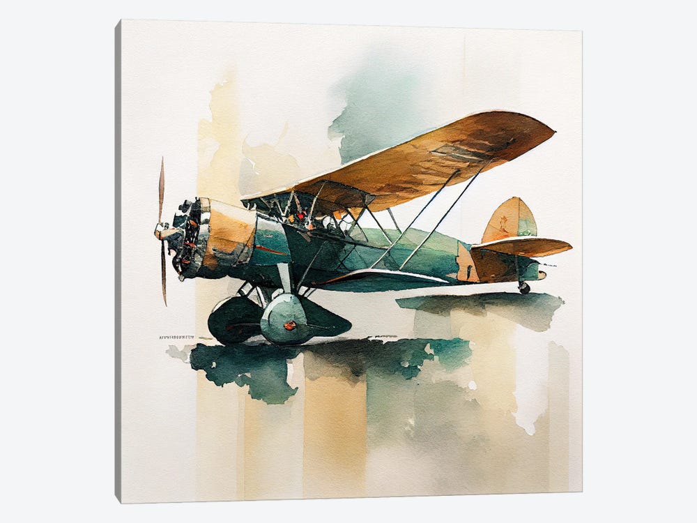 Watercolor Vintage Airplane V by Chromatic Fusion Studio 1-piece Canvas Wall Art