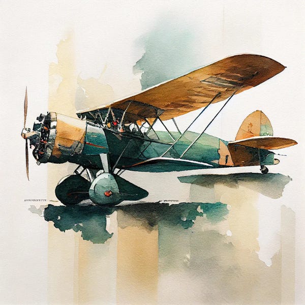 By Air: Watercolor Vintage Airplane V by Chromatic Fusion Studio