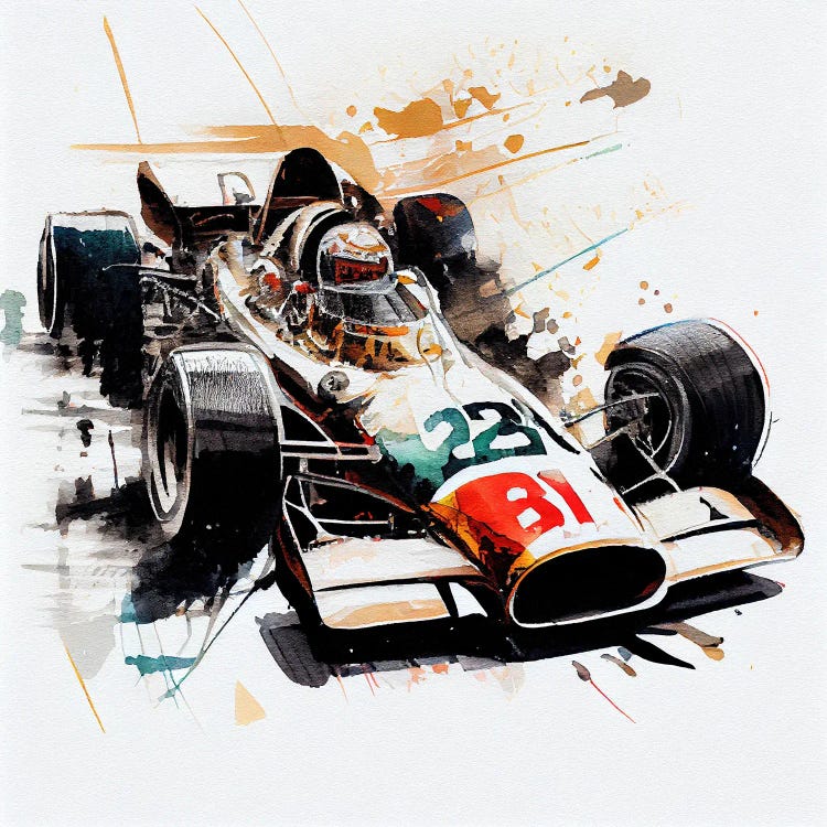 Watercolor Vintage Race Car II