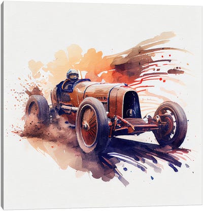 Watercolor Vintage Race Car III Canvas Art Print - Automobile Art
