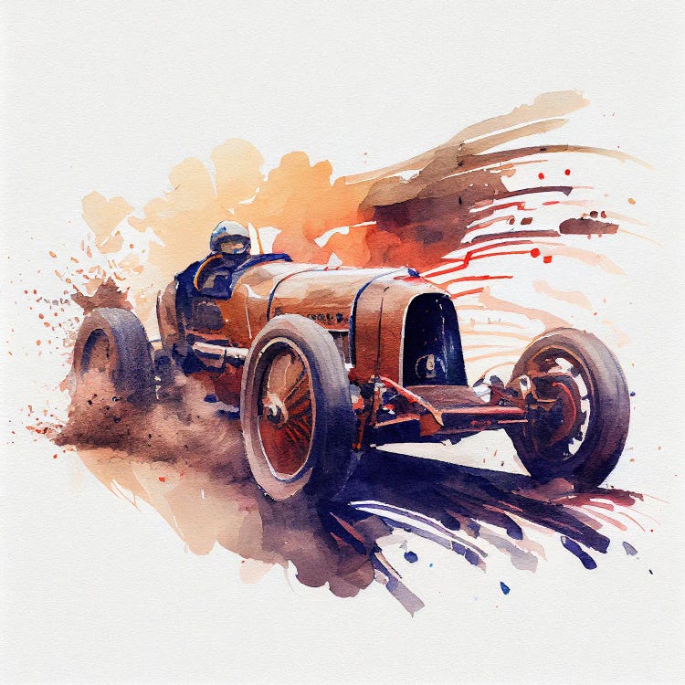 Watercolor Vintage Race Car III