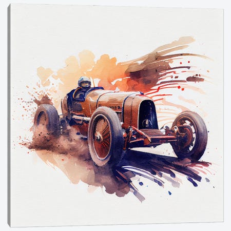 Watercolor Vintage Race Car III Canvas Print #CFS240} by Chromatic Fusion Studio Canvas Wall Art