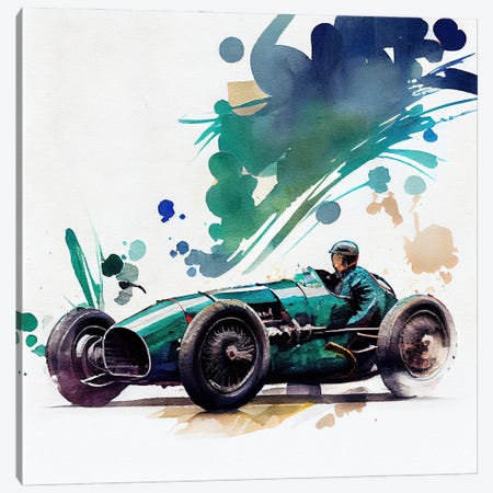 Watercolor Vintage Race Car IV Canvas Print #CFS241} by Chromatic Fusion Studio Canvas Artwork