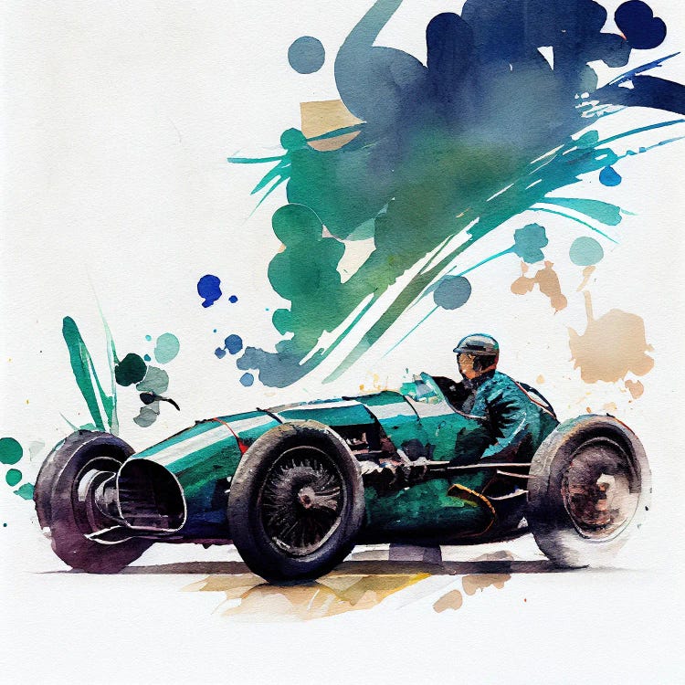 Watercolor Vintage Race Car IV