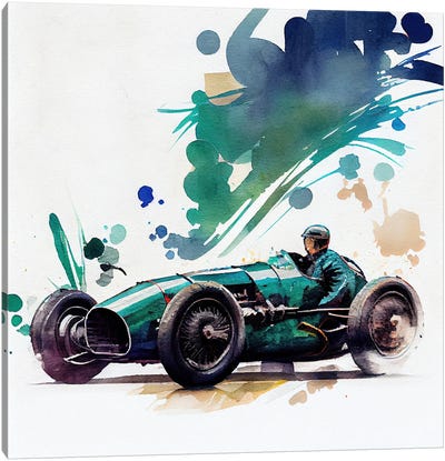 Watercolor Vintage Race Car IV Canvas Art Print - Auto Racing Art