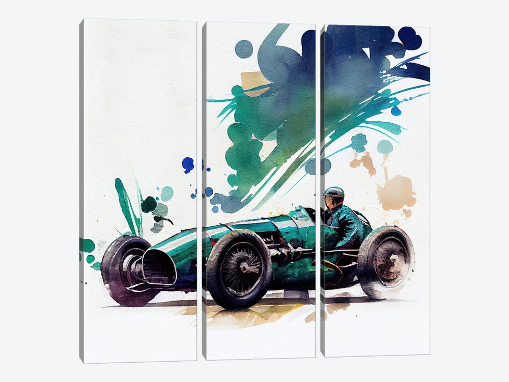 Watercolor Vintage Race Car IV by Chromatic Fusion Studio 3-piece Canvas Print
