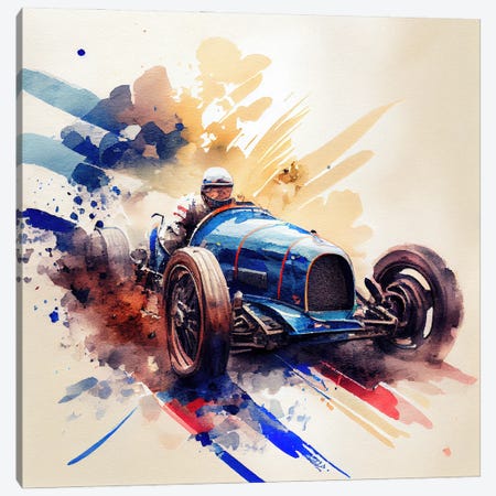 Watercolor Vintage Race Car V Canvas Print #CFS242} by Chromatic Fusion Studio Canvas Art