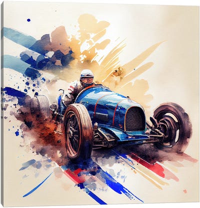 Watercolor Vintage Race Car V Canvas Art Print - Chromatic Fusion Studio