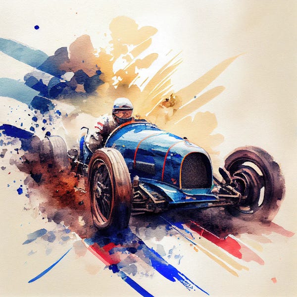 Watercolor Vintage Race Car V