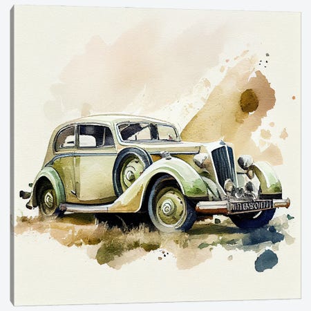 Watercolor Vintage Car III Canvas Print #CFS245} by Chromatic Fusion Studio Canvas Art Print