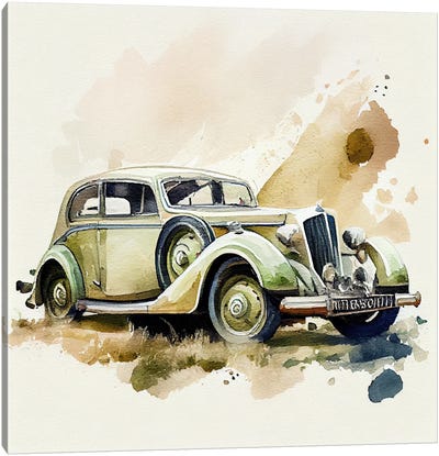 Watercolor Vintage Car III Canvas Art Print - Chromatic Fusion Studio