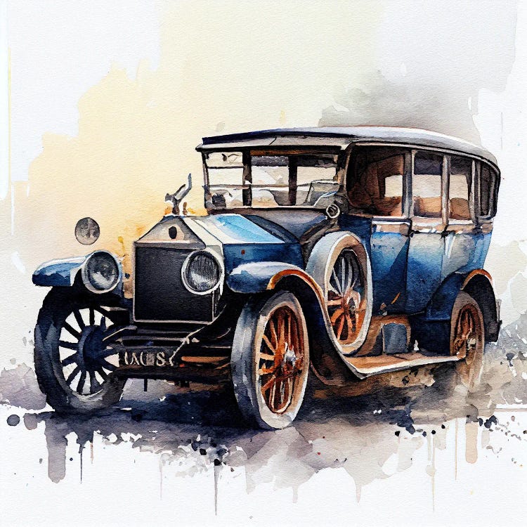 Watercolor Vintage Race Ca - Canvas Wall Art | Chromatic Fusion Studio