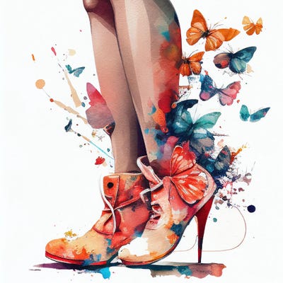 Watercolor Butterfly Woman Legs I by Chromatic Fusion Studio framed wall art