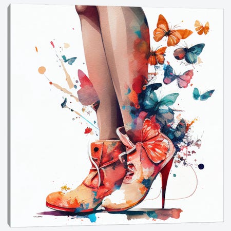Watercolor Butterfly Woman Legs I Canvas Print #CFS249} by Chromatic Fusion Studio Canvas Art
