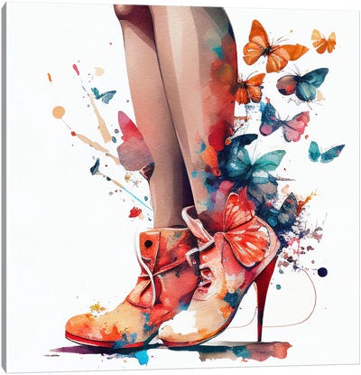 Watercolor Butterfly Woman Legs I Canvas Art Print - Chromatic Fusion Studio