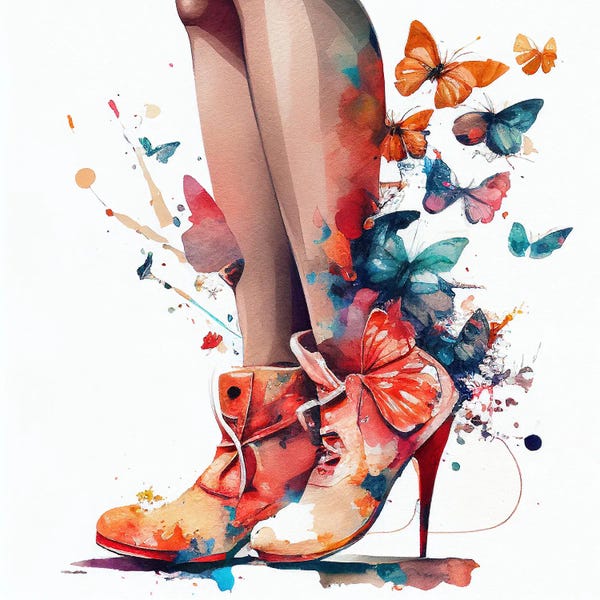 High Heels: Watercolor Butterfly Woman Legs I by Chromatic Fusion Studio