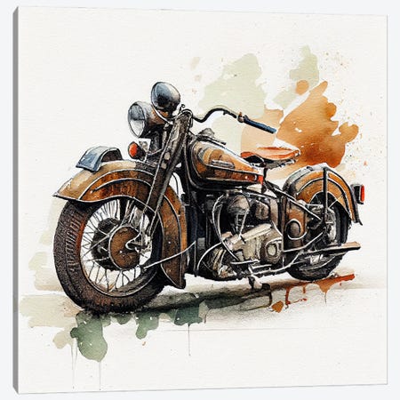 Watercolor Vintage Motorcycle I Canvas Print #CFS250} by Chromatic Fusion Studio Canvas Art Print