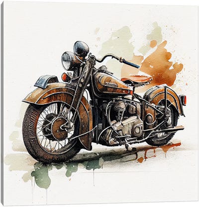 Watercolor Vintage Motorcycle I Canvas Art Print - Chromatic Fusion Studio