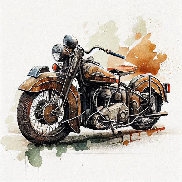 Motorcycles: Watercolor Vintage Motorcycle I by Chromatic Fusion Studio