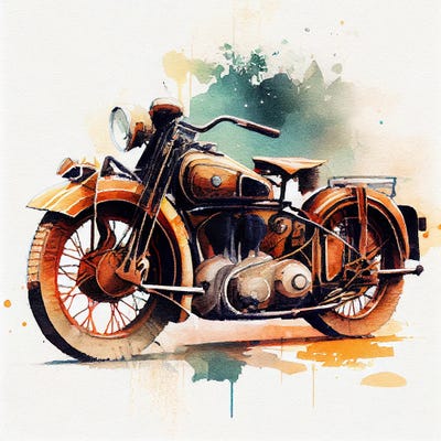 Watercolor Vintage Motorcycle IV by Chromatic Fusion Studio metal wall art